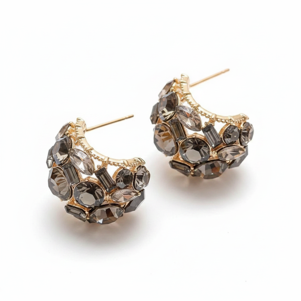 Crystal Encrusted Gold Hoop Earrings White Background