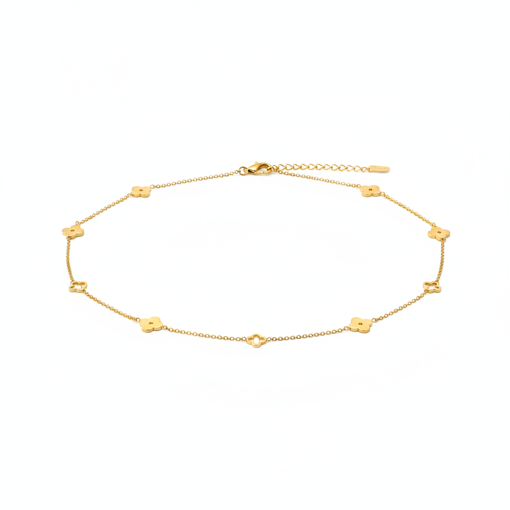 Gold Clover Charm Necklace - White Background