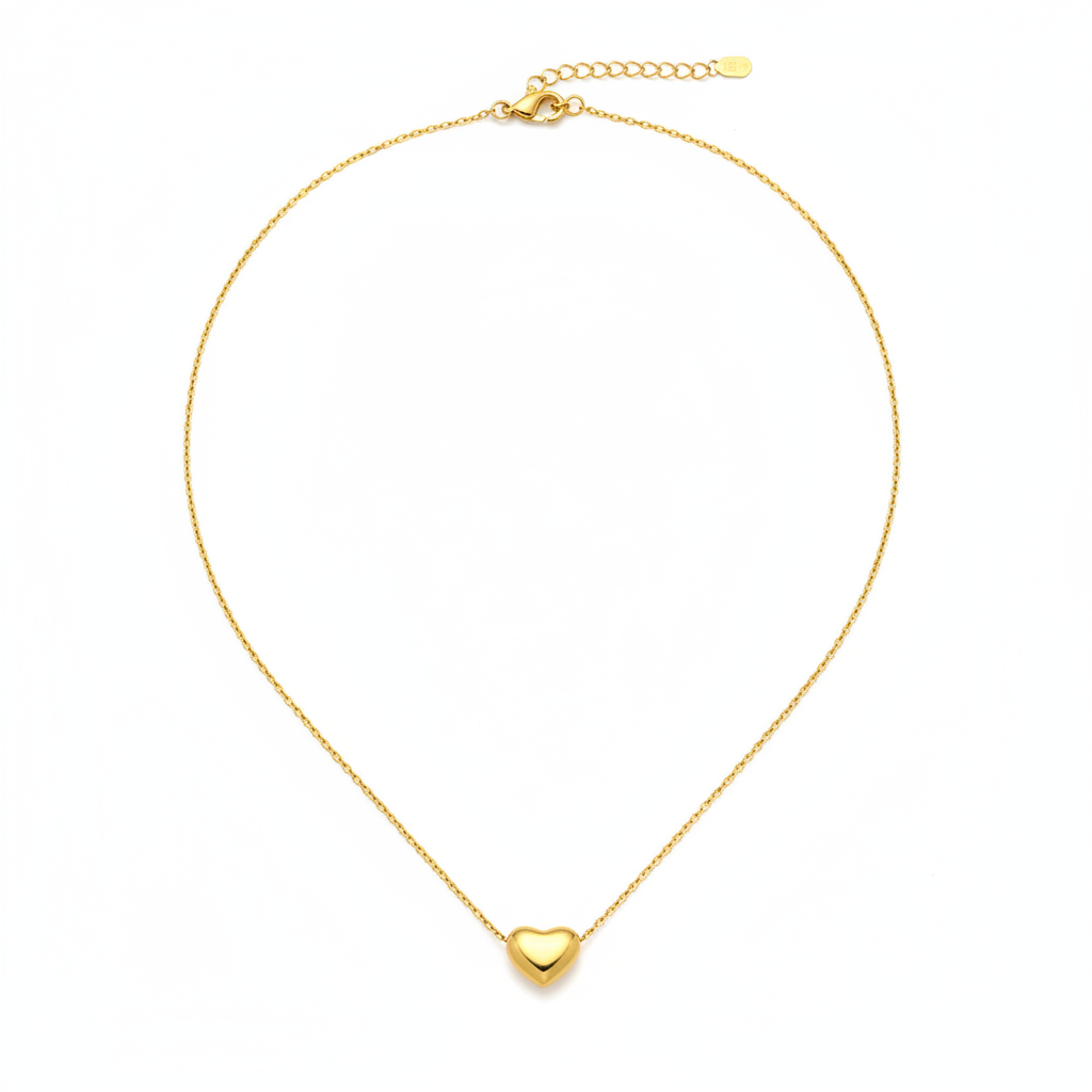 Gold Heart Pendant Necklace - White Background
