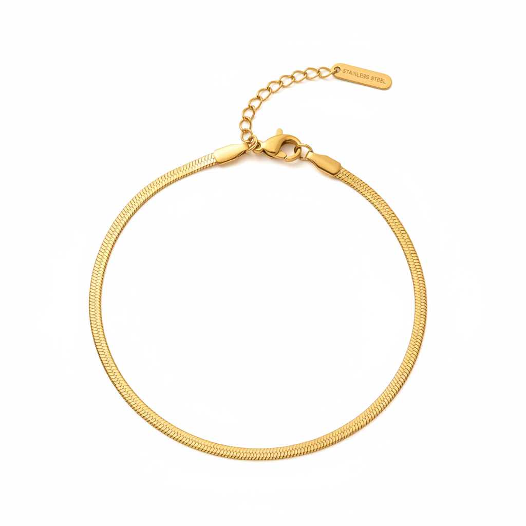 Gold Herringbone Snake Chain Bracelet - White Background