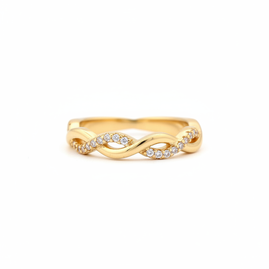 Gold Twisted Pave Diamond Ring - White Background
