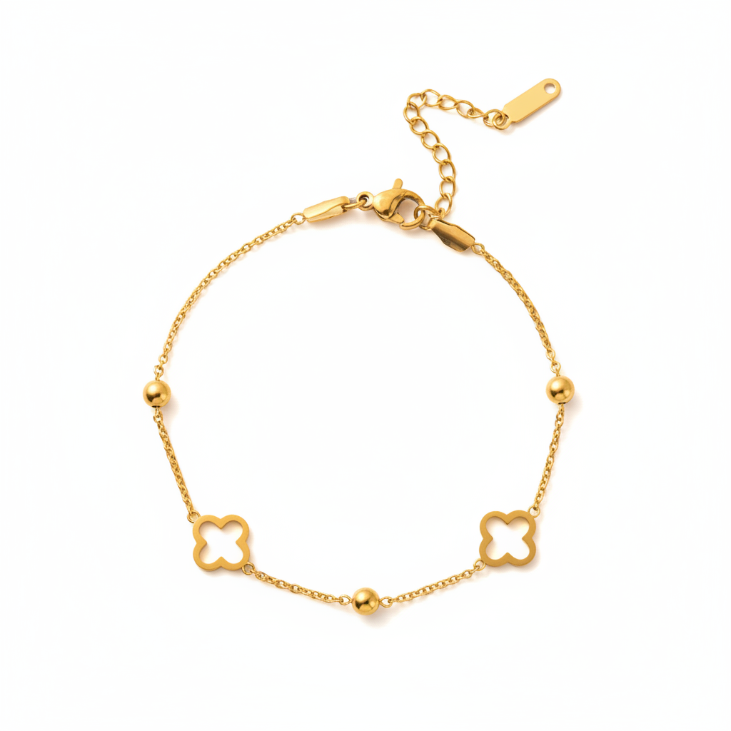 Gold Clover Charm Bracelet - White Background