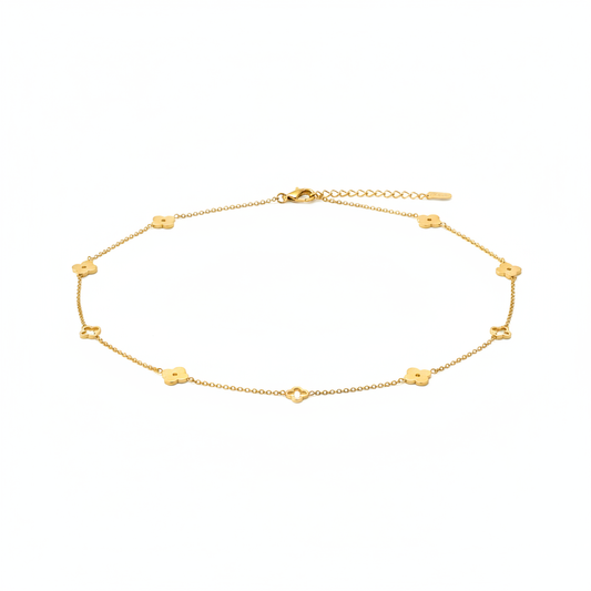 Gold Clover Charm Necklace - White Background