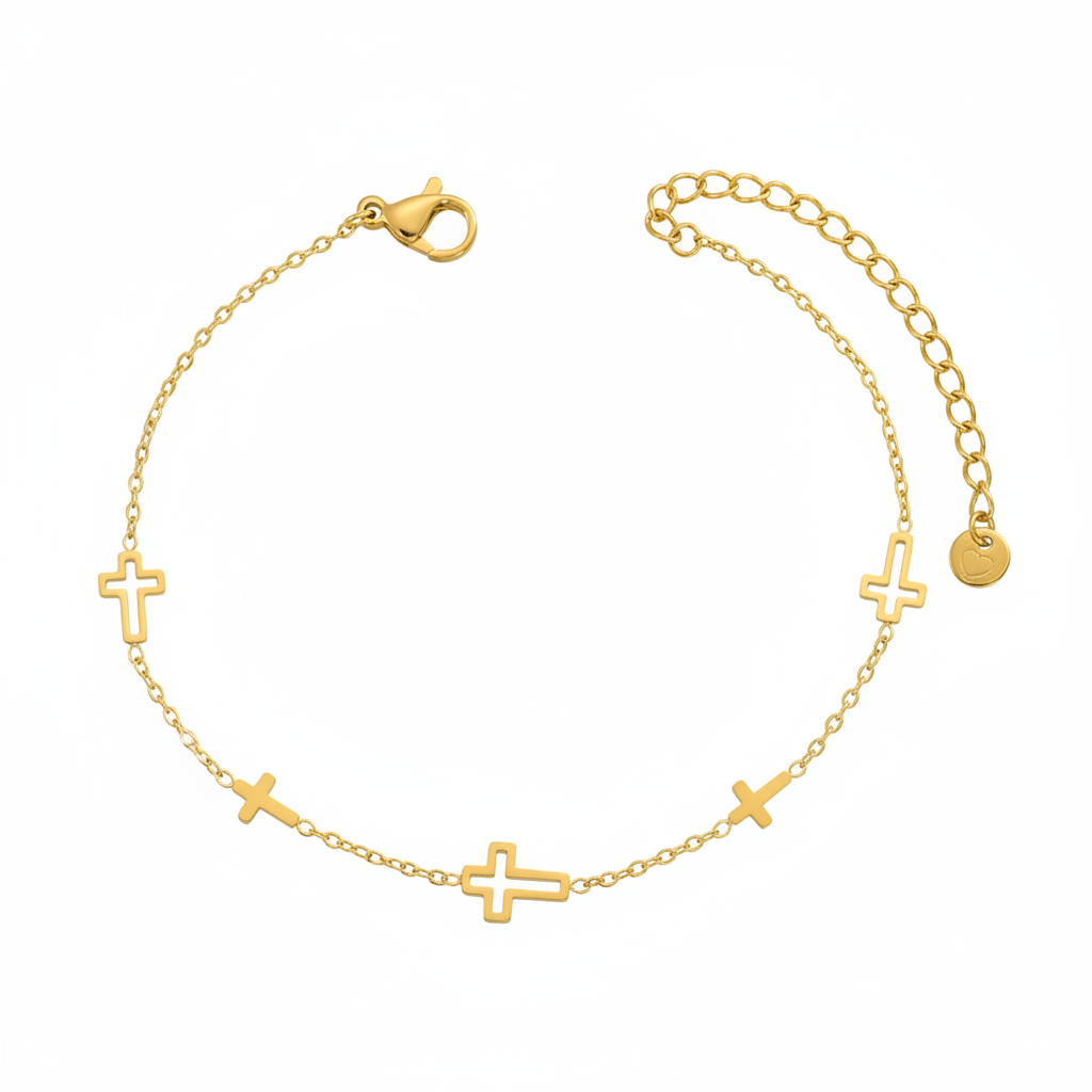 Gold Cross Charm Bracelet - White Background
