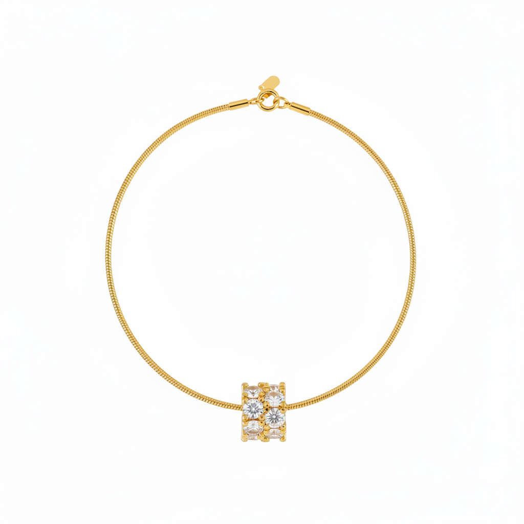Gold Crystal Cube Pendant Necklace U-Shape White Background