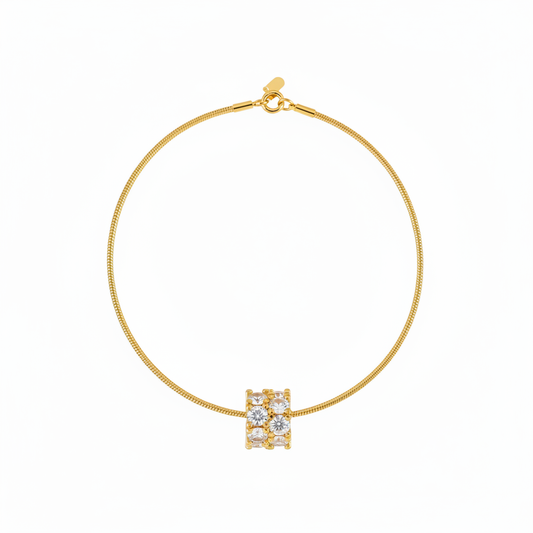 Gold Crystal Cube Pendant Necklace U-Shape White Background