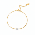 Gold Crystal Solitaire Snake Chain Bracelet - White Background