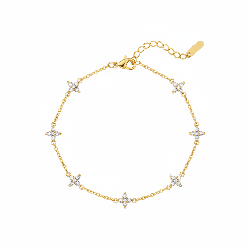 Gold Crystal Star Charm Bracelet - White Background