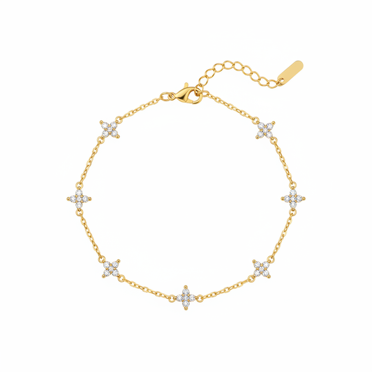 Gold Crystal Star Charm Bracelet - White Background