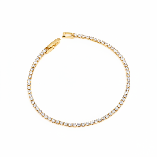 Gold Diamond Tennis Bracelet - White Background