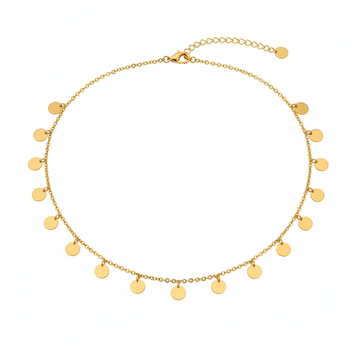 Gold Disc Charm Necklace White Background