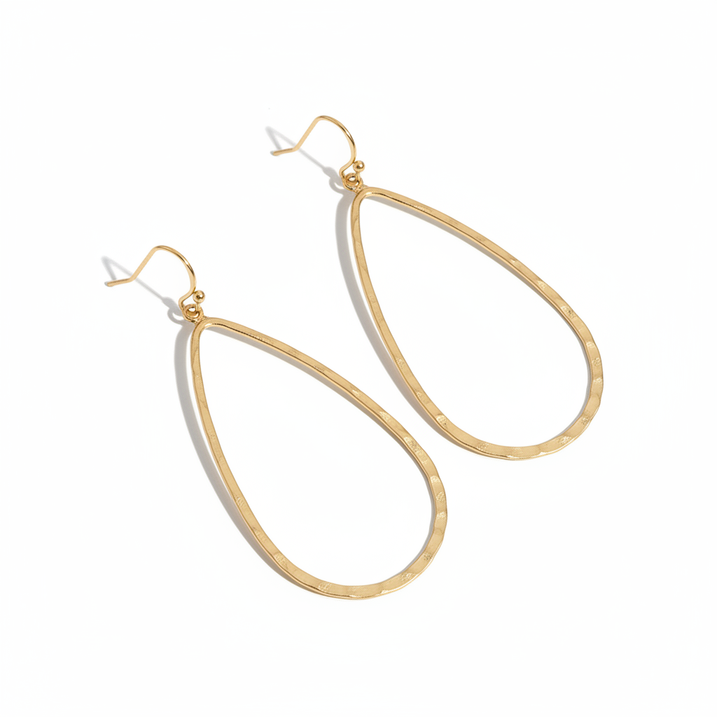 Gold Hammered Teardrop Earrings White Background