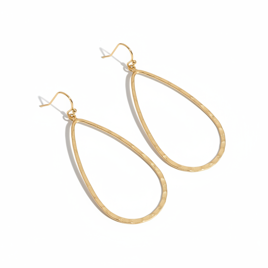 Gold Hammered Teardrop Earrings White Background