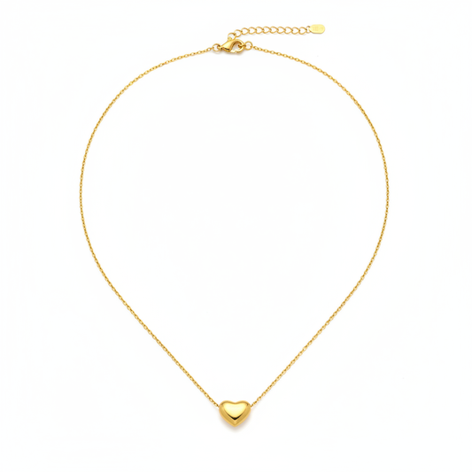 Gold Heart Pendant Necklace - White Background