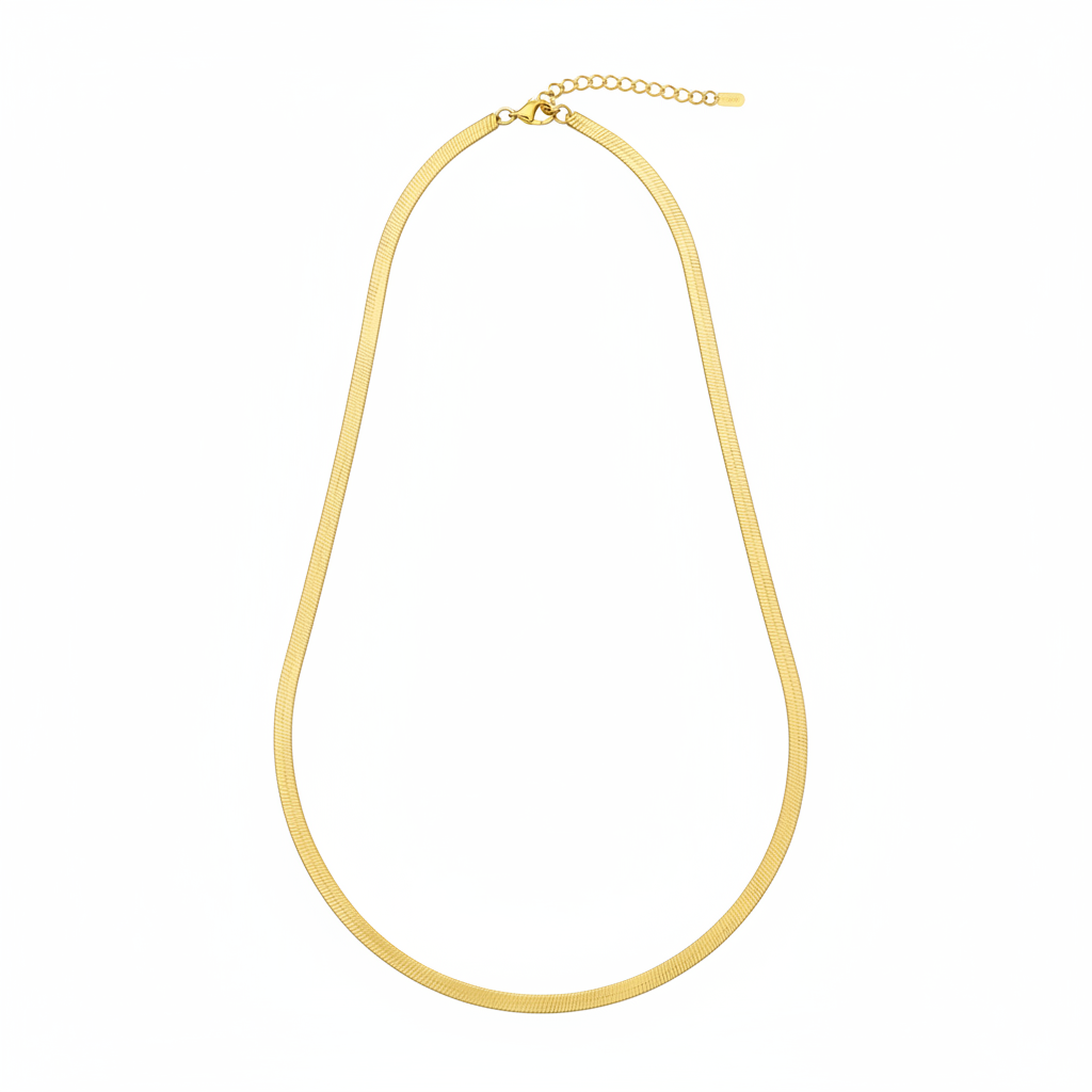 Gold Herringbone Necklace - Full Length