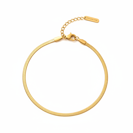 Gold Herringbone Snake Chain Bracelet - White Background