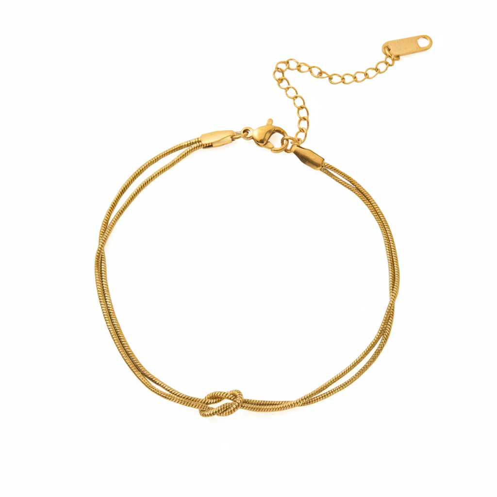 Gold Knot Snake Chain Bracelet - Pure White Background