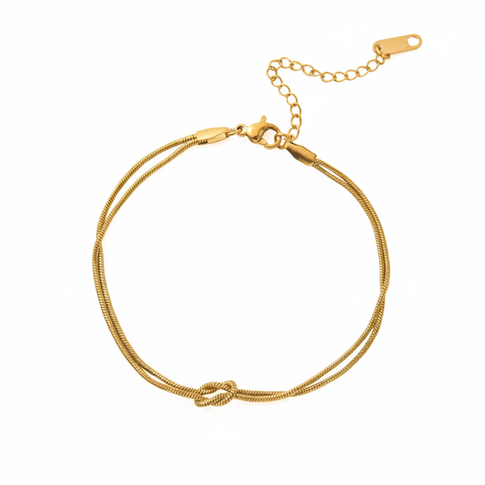 Gold Knot Snake Chain Bracelet - Pure White Background