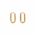 Gold Oval Link Hoop Earrings Plain White Background