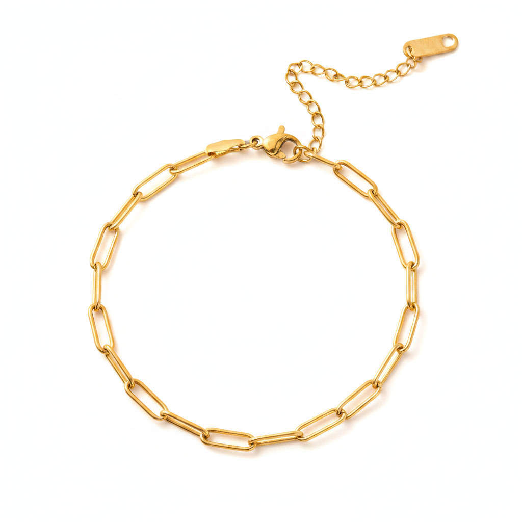Gold Paperclip Chain Bracelet - Matched White Background