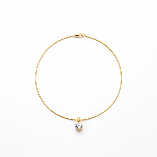 Gold Solitaire Crystal Necklace Circle Layout White Background