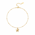 Gold Starfish Pearl Satellite Necklace - White Background