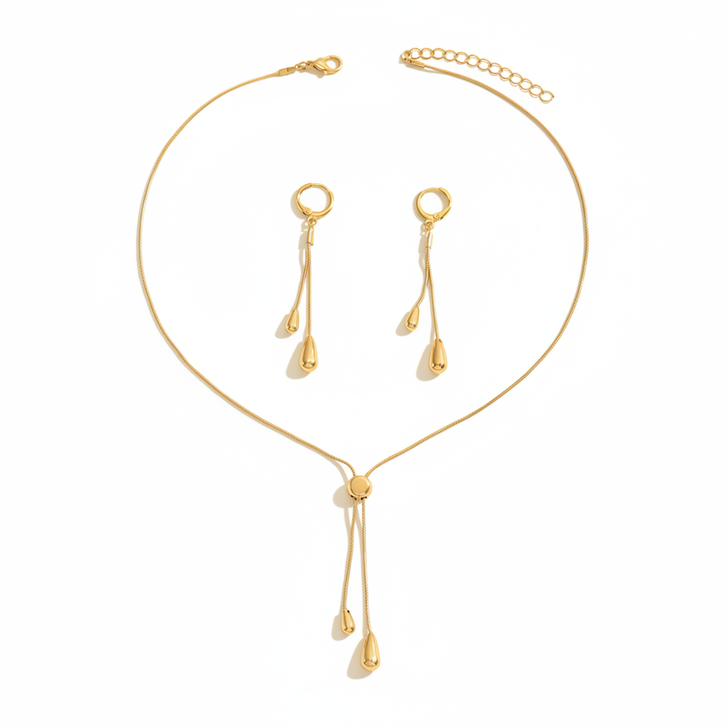 Gold Teardrop Jewelry Set - Plain White Background