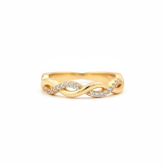 Gold Twisted Pave Diamond Ring - White Background
