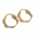 Gold Wavy Square Hoop Earrings White Background