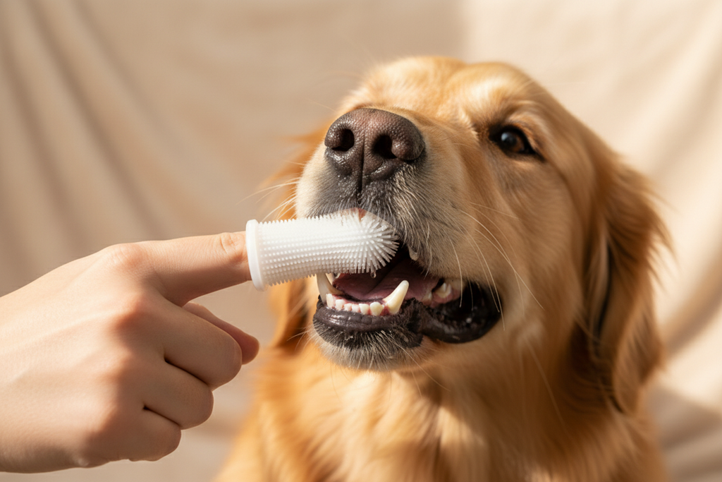 Pet Finger Toothbrush on Dog