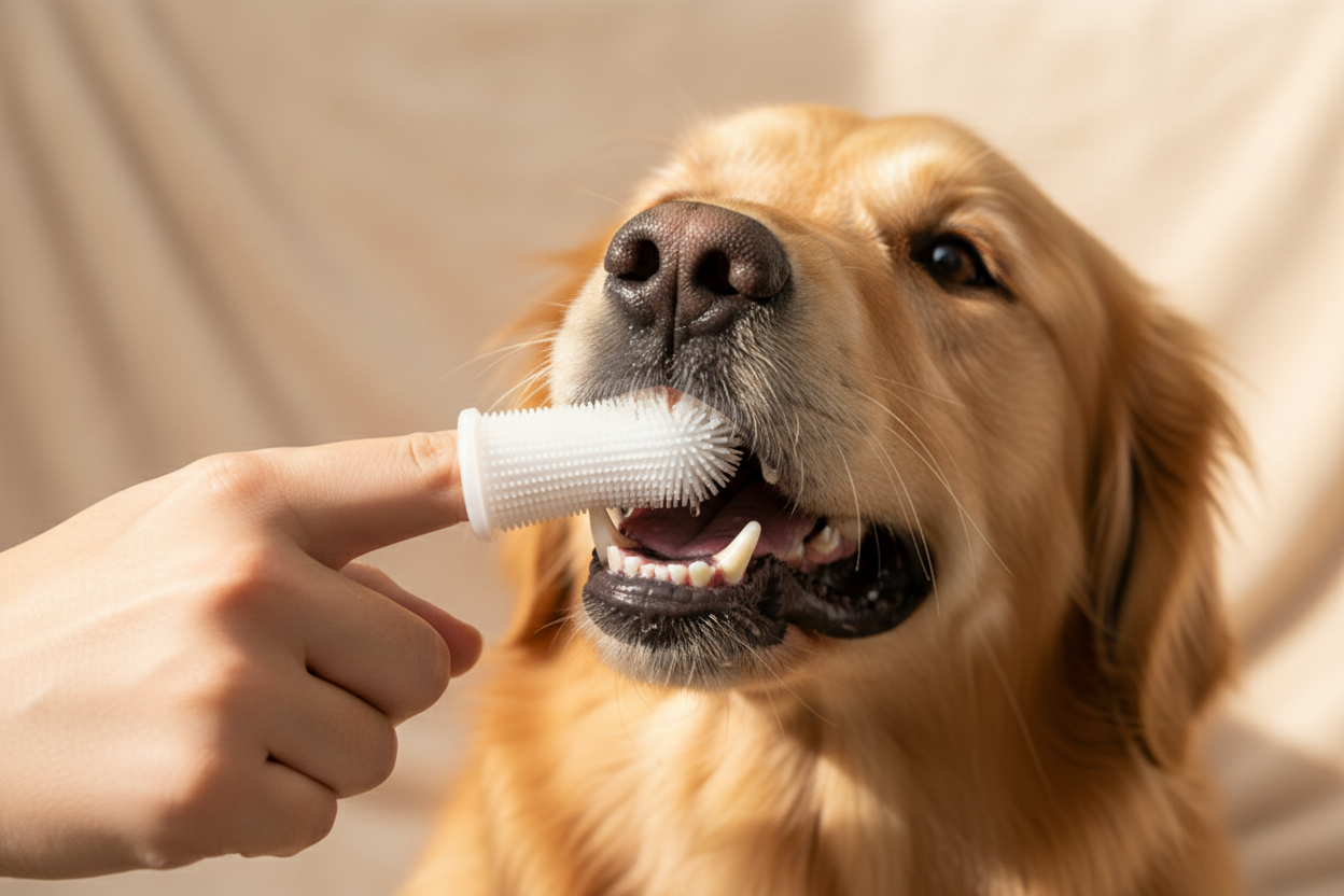 Pet Finger Toothbrush on Dog