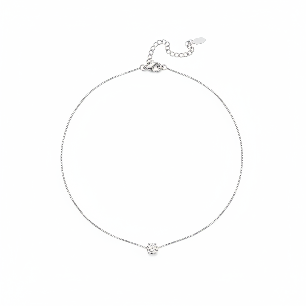 Silver Crystal Solitaire Necklace - White Background