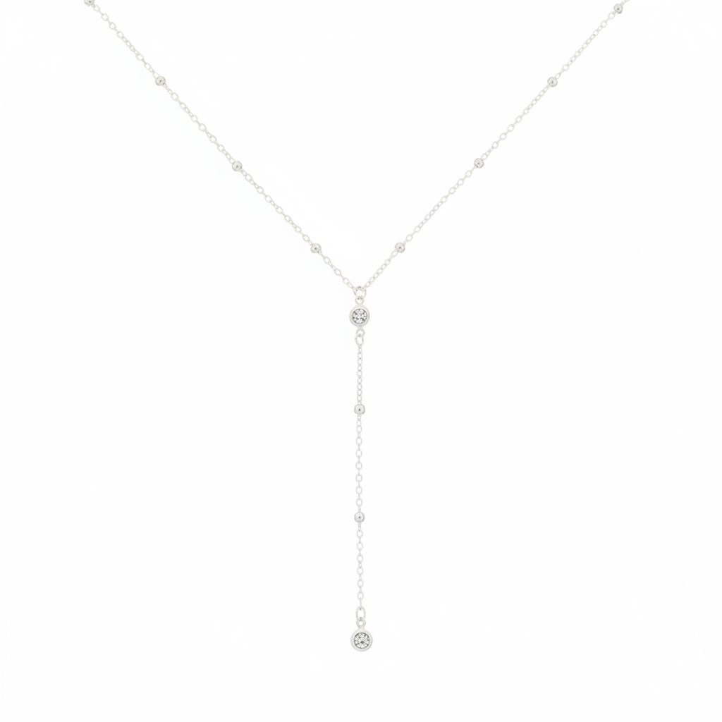 Silver Lariat Y-Necklace - White Background