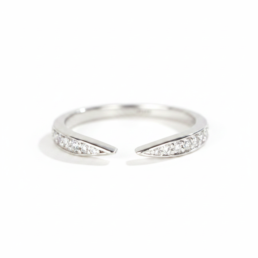 Silver Pave Crystal Open Band Ring - Matched White Background