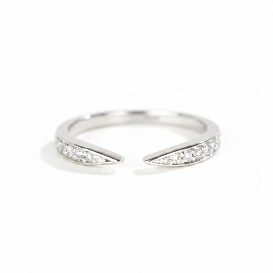Silver Pave Crystal Open Band Ring - Matched White Background